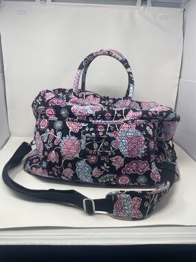 Vera Bradley Quilted Floral Travel Duffel in Black, Pink & Blue Weekender Bag